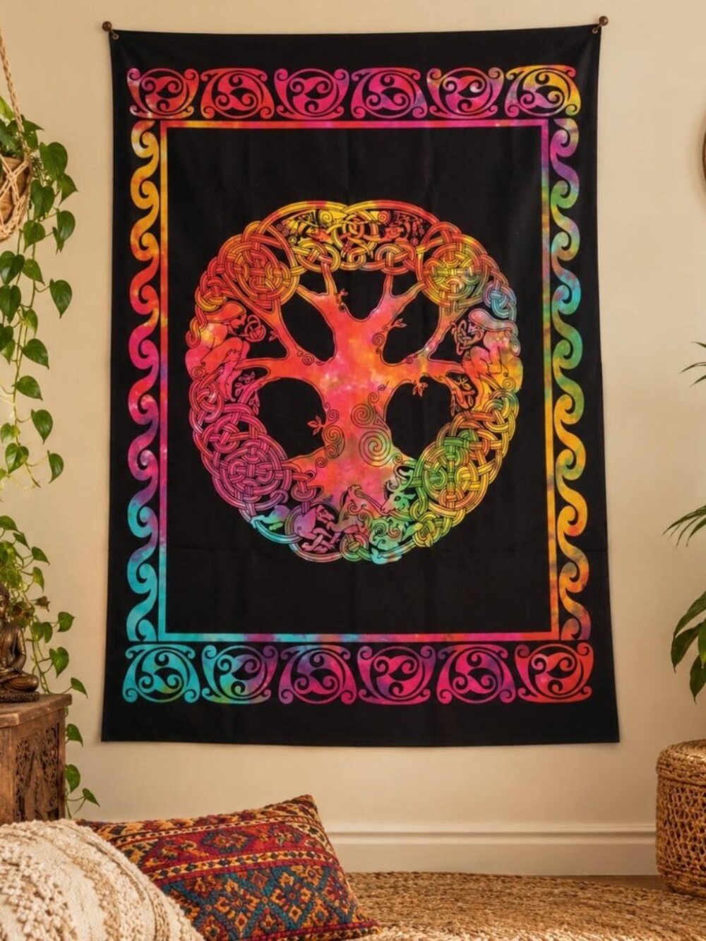 NWT Cotton Black Celtic Tree of Life Tapestry